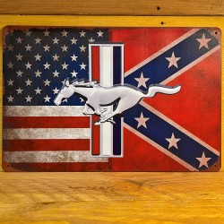 PLAQUE METAL DECORATIVE VINTAGE - FORD MUSTANG USA CONFEDERATE