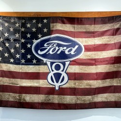 V8 Ford Logo - Drapeau USA Vintage
