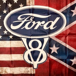 V8 Ford Logo - Drapeau USA Vintage