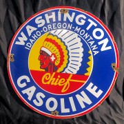 WASHINGTON GASOLINE - PLAQUE EMAILLEE RONDE - VINTAGE