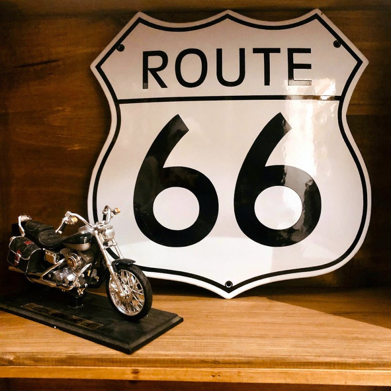 PLAQUE EMAILLEE ROUTE 66 BLANCHE