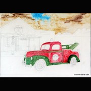 RIDER - TABLEAU TOILE - MICHEL PERRIER - TOY TRUCK TEXACO