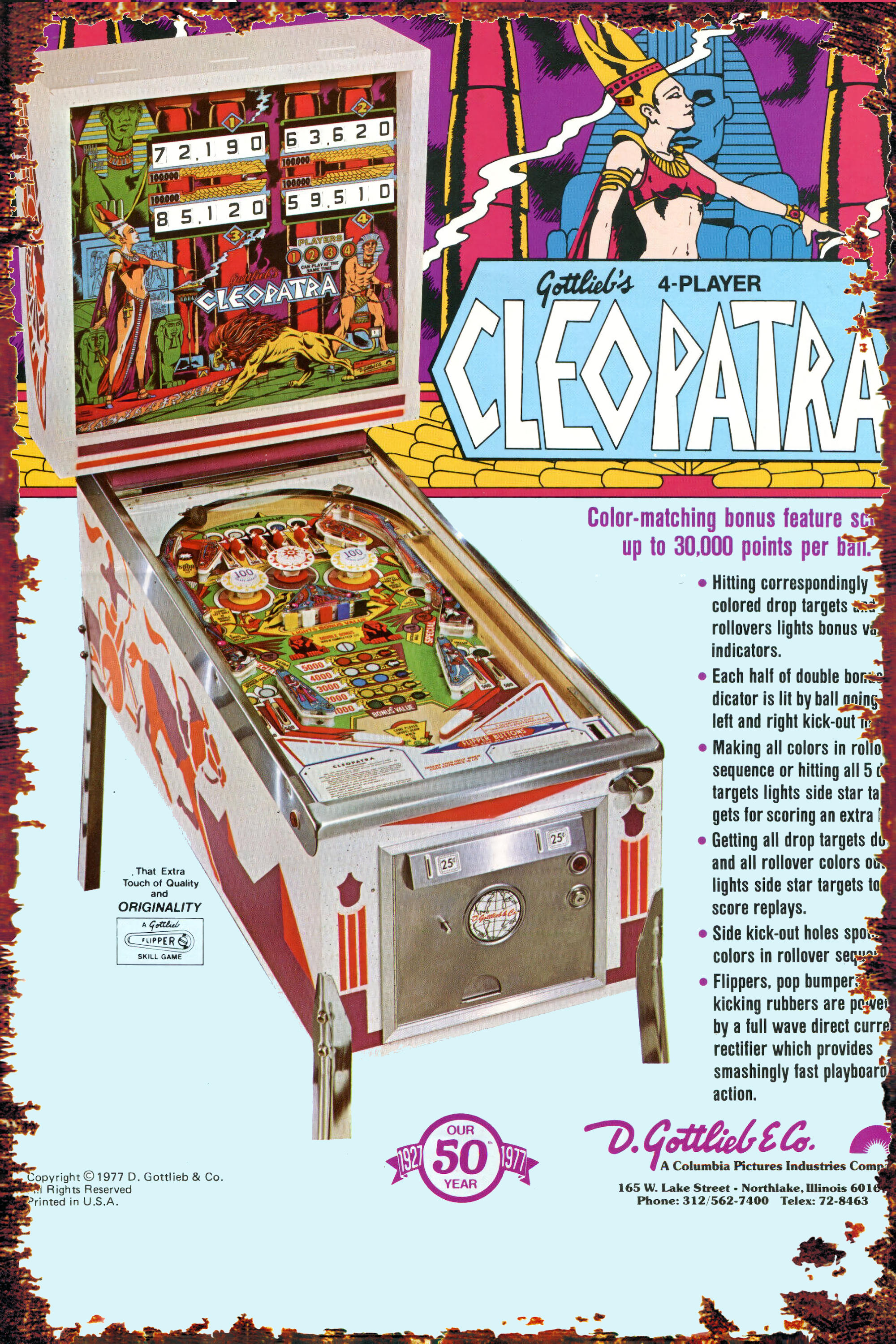 Flipper vintage de collection Gottlieb Cleopatra Pinball