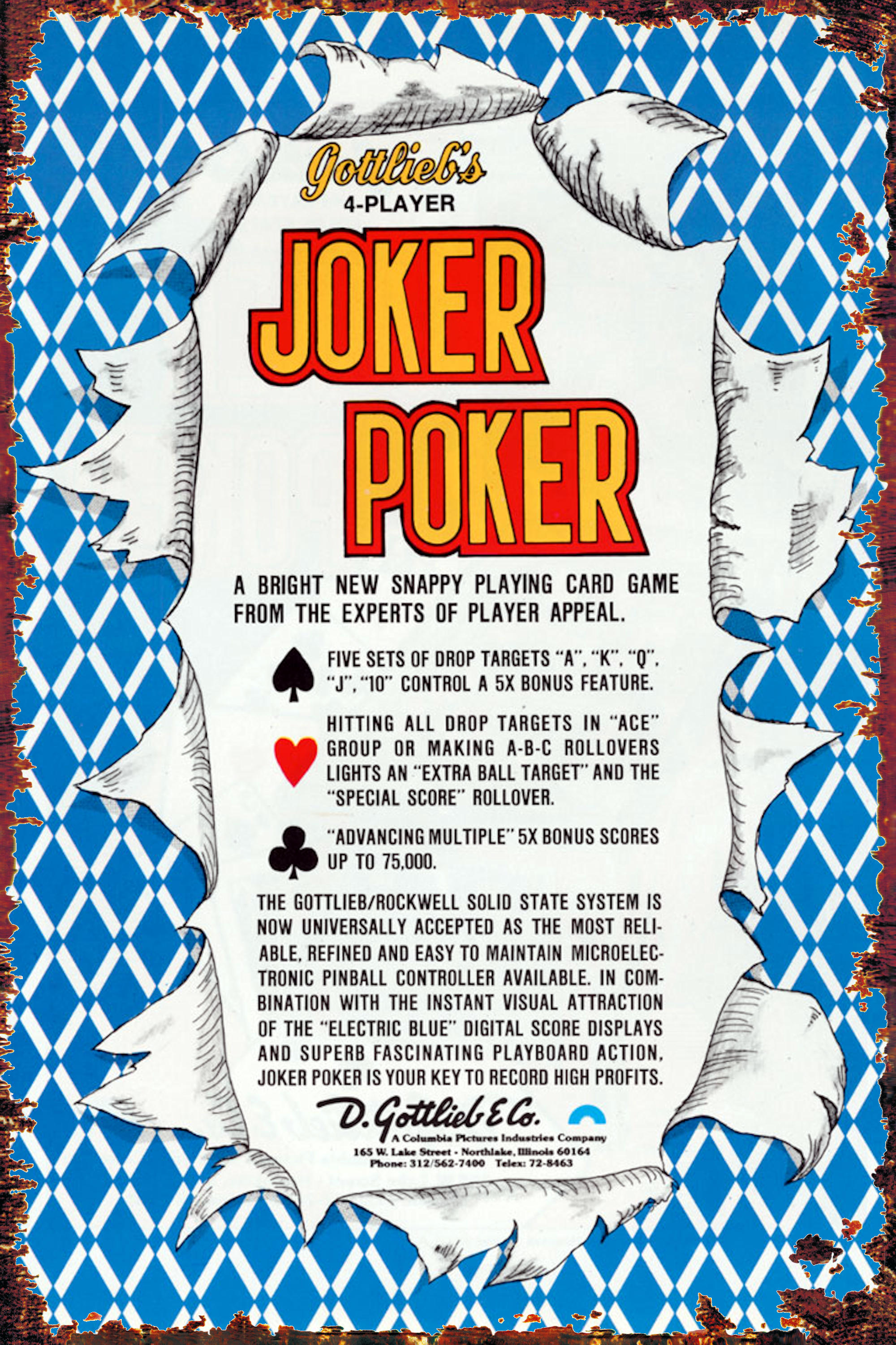 Flipper vintage de collection Gottlieb Joker Poker EM Pinball